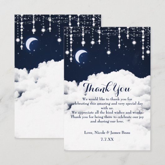Wolken & Sterren Sparkle Celestial Thank You Card Bedankkaart (Voorkant / Achterkant)