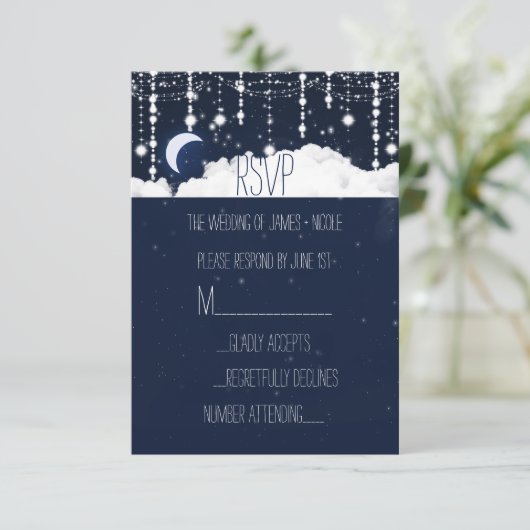 Wolken & Sterren Sparkle Celestial Wedding RSVP Ka (Staand voorkant)