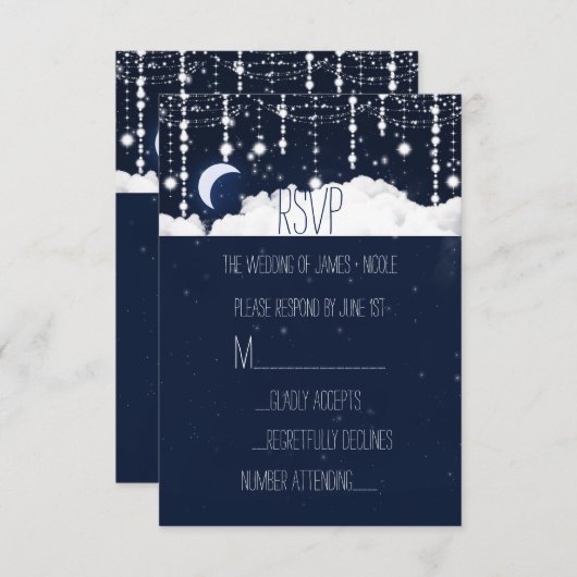 Wolken & Sterren Sparkle Celestial Wedding RSVP Ka (Voorkant / Achterkant)