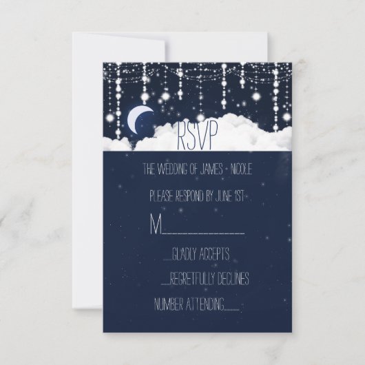 Wolken & Sterren Sparkle Celestial Wedding RSVP Ka Kaartje (Voorkant)