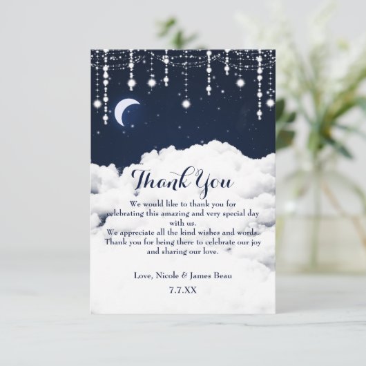 Wolken & Sterren Twinkelen Hemels Dankkaart Bedankkaart (Staand voorkant)