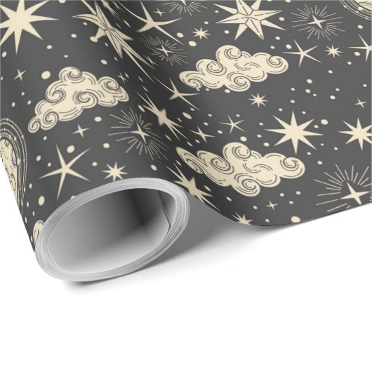 Wolken van Star Moon Planets Cadeaupapier (Rol Hoek)