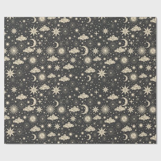 Wolken van Star Moon Planets Cadeaupapier (Vlak)