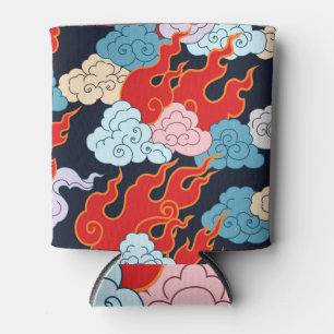 Wolken, vlammen: zwart  patroon. blikjeskoeler