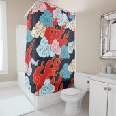 Wolken, vlammen: zwart patroon. douchegordijn (In situ)