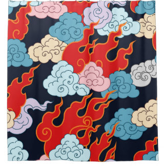 Wolken, vlammen: zwart  patroon. douchegordijn