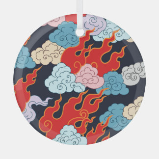 Wolken, vlammen: zwart patroon. glas ornament