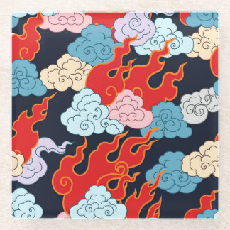 Wolken, vlammen: zwart  patroon. glazen onderzetter