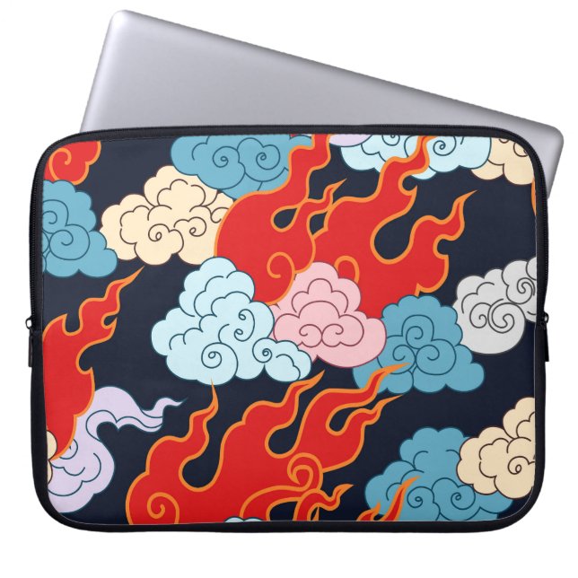 Wolken, vlammen: zwart  patroon. laptop sleeve (Voorkant)