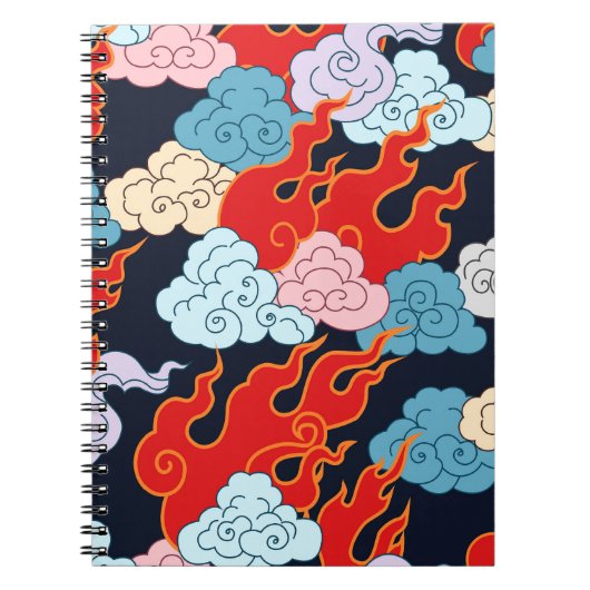 Wolken, vlammen: zwart  patroon. notitieboek (Voorkant)