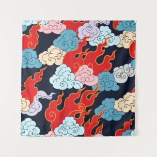 Wolken, vlammen: zwart patroon. wandkleed