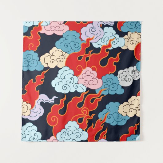 Wolken, vlammen: zwart patroon. wandkleed (Voorkant)