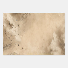 Wolken Vogels Veren Pastel Lucht Collage Inpakpapier Vel