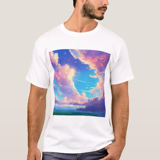 Wolken wit blauw roze kleuren t-shirt (Voorkant)