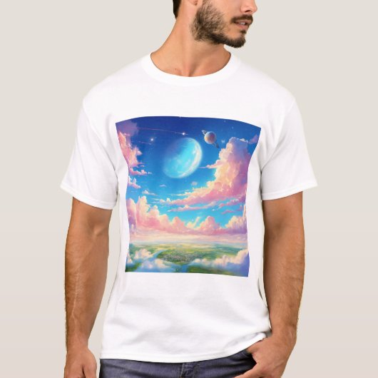 Wolken wit groen en blauw kleuren hout t-shirt (Voorkant)