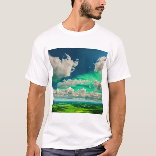 Wolken wit met groene kleur geweldig uitzicht t-shirt (Voorkant)