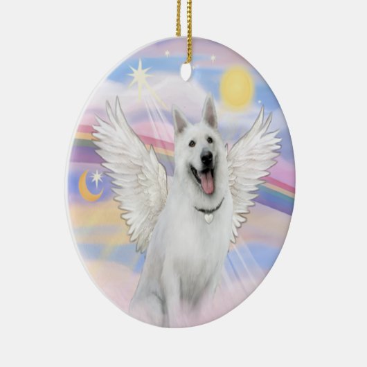 Wolken - Witte Duitse Herder Keramisch Ornament (Rechts)