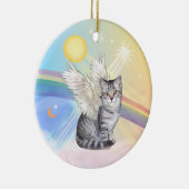 Wolken - Zilver Tabby Tijgerkat Engel Keramisch Ornament (Rechts)