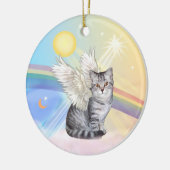 Wolken - Zilver Tabby Tijgerkat Engel Keramisch Ornament (Links)