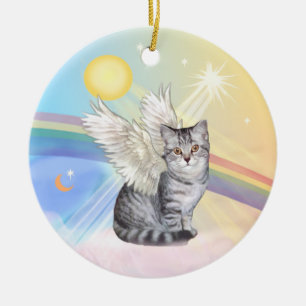 Wolken - Zilveren Tabby Tiger Cat Angel Keramisch Ornament