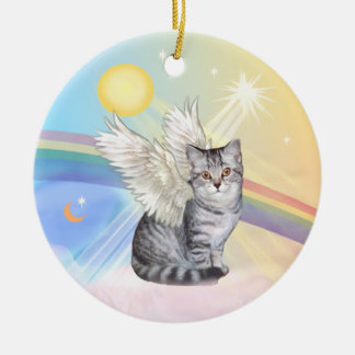 Wolken - Zilveren Tabby Tiger Cat Angel Keramisch Ornament