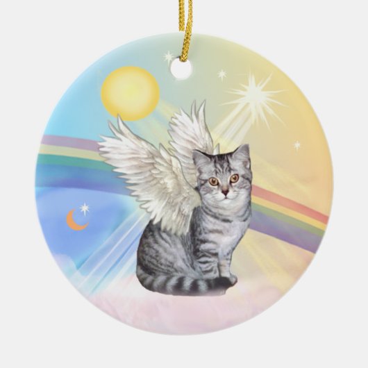 Wolken - Zilveren Tabby Tiger Cat Angel Keramisch Ornament (Voorkant)