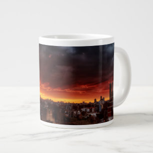 Wolken, zonnebank en rood grote koffiekop