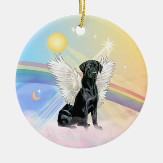 Wolken - Zwarte Labrador Engel Keramisch Ornament (Voorkant)