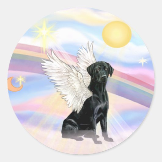 Wolken - Zwarte Labrador Retriever Engel Ronde Sticker (Voorkant)