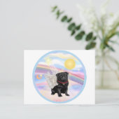 Wolken - Zwarte Pug Engel Briefkaart (Staand voorkant)