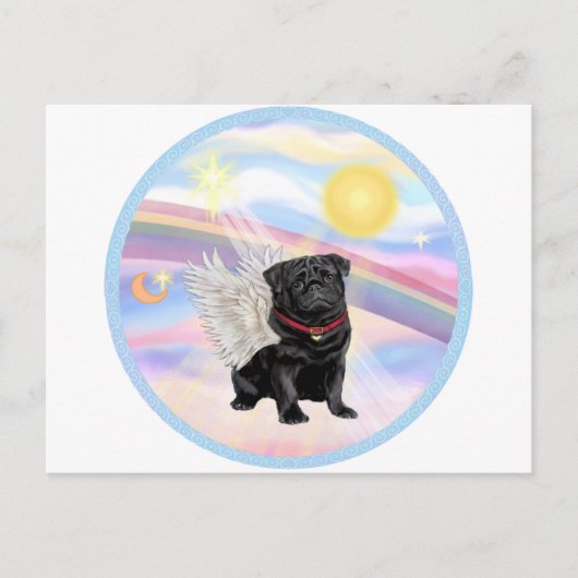 Wolken - Zwarte Pug Engel Briefkaart (Voorkant)