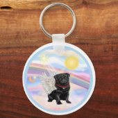 Wolken - Zwarte Pug Engel Sleutelhanger (Voorkant)