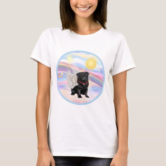 Wolken - Zwarte Pug Engel T-shirt (Voorkant)