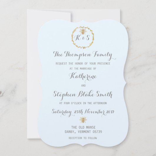 Wolkenblauw en goudbruine gouden bijen kaart (Voorkant)