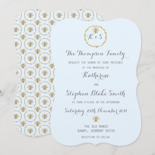 Wolkenblauw en goudbruine gouden bijen kaart (Voorkant / Achterkant)