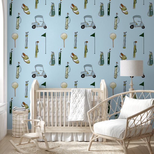 wolkenblauw Golfblauw en groene waterverf Behang (Kinderen)