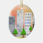 Wolkenkrabbers met Kerstbomen Keramisch Ornament (Rechts)
