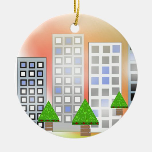Wolkenkrabbers met Kerstbomen Keramisch Ornament (Voorkant)