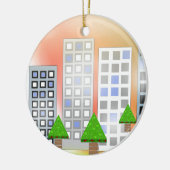 Wolkenkrabbers met Kerstbomen Keramisch Ornament (Links)