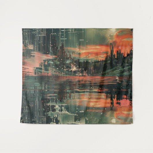 Wolkenkrabbers 's Nachts Abstracte Achtergrond Wan Wandkleed (Voorkant (horizontaal))