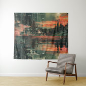 Wolkenkrabbers 's Nachts Abstracte Achtergrond Wan Wandkleed (In Situ (horizontaal))