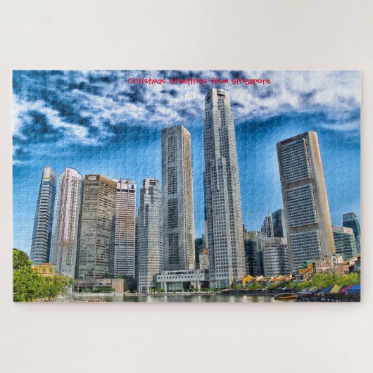 Wolkenkrabbers Singapore Silhouet . Legpuzzel (Horizontaal)