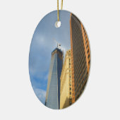 Wolkenkrabberspiegelingen van New York Keramisch Ornament (Links)
