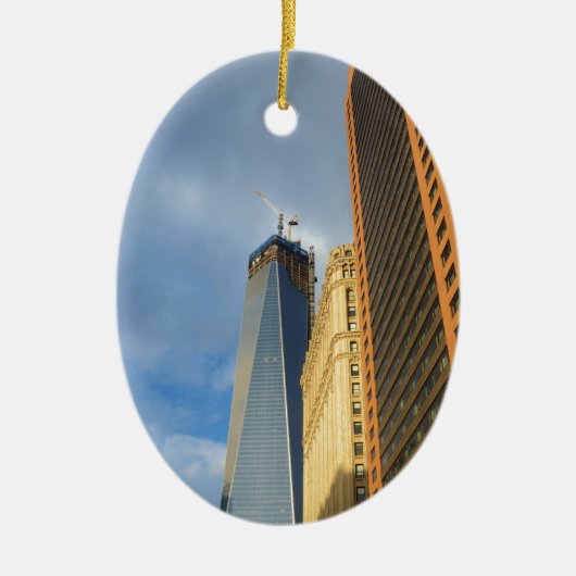 Wolkenkrabberspiegelingen van New York Keramisch Ornament (Voorkant)