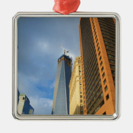 Wolkenkrabberspiegelingen van New York Metalen Ornament