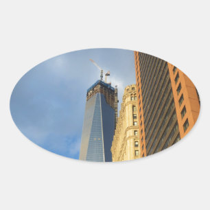 Wolkenkrabberspiegelingen van New York Ovale Sticker