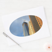Wolkenkrabberspiegelingen van New York Ovale Sticker (Envelop)