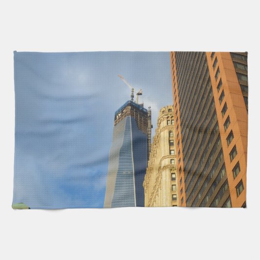 Wolkenkrabberspiegelingen van New York Theedoek (Horizontaal)