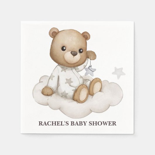 Wolkige teddybeer babyshower servetten (Voorkant)