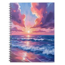 Wolkjesstrand Zonsondergang Oceaan Aquarel